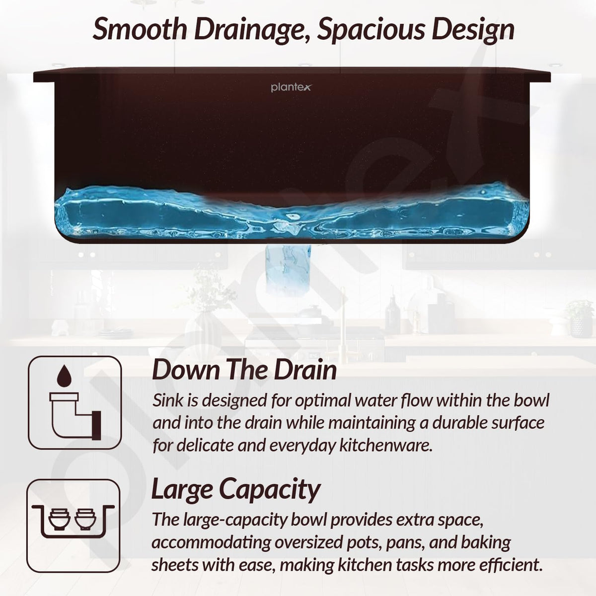 Plantex Quartz Matt Kitchen Sink/UV Protected Kitchen Sink/Undermount Sink for Kitchen/Metalic Single Bowl Sink with Coupling and Hose Pipe - Pack of 1 (24 x 18 inch, Choco Brown)-4