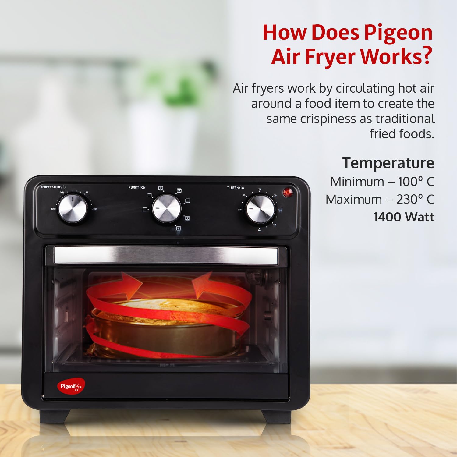 Pigeon by Stovekraft Air Fryer Oven 25L | 2-in-1 Appliance (OTG + Airfryer) | 1400 Watts | Air Fry, Bake, Broil, Toast, Defrost (Black) | Without Rotisserie