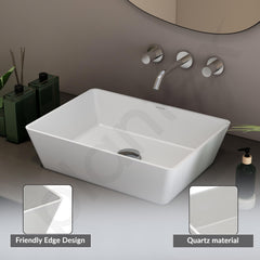 Plantex Table Top Basin for Bathroom/Quartz Rectangle Basin/Vessel Sink Over Counter for Home/Restaurant (White, 18 x 13 x 5 Inch)-5