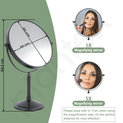 Plantex Premium Brass Magnifying Mirror/Dual Side Shaving Mirror for Bathroom with 5x/1x Magnification/Tabletop Vanity Hand Mirrors Stand (8 Inch-Black/Tabletop)-3