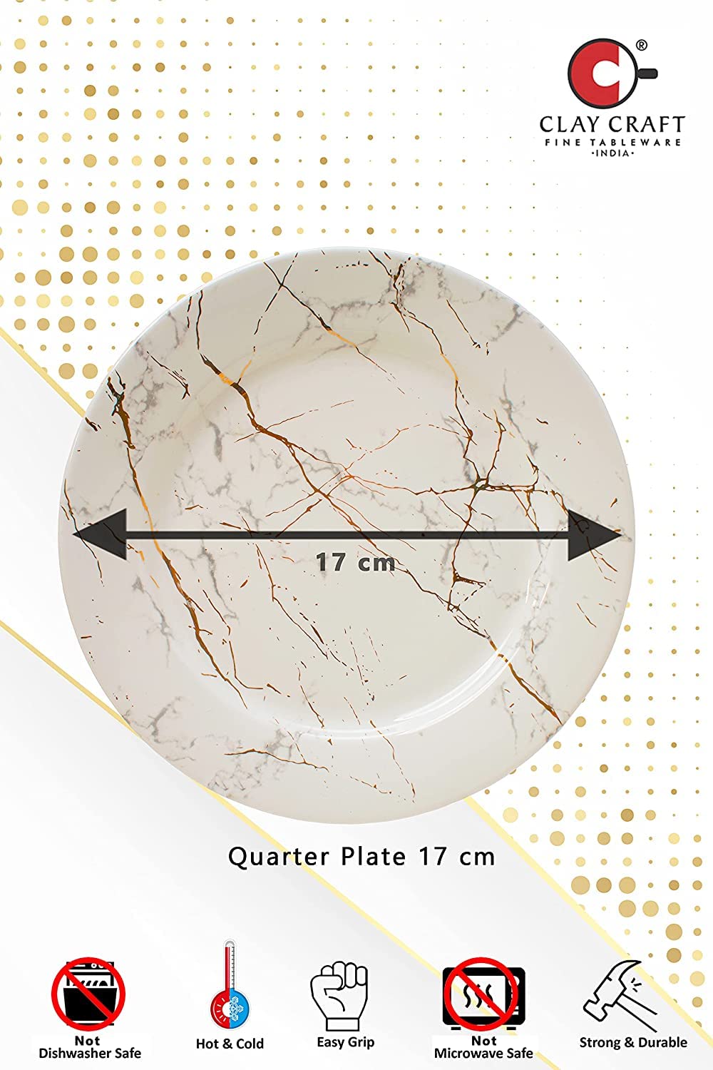 Clay Craft Marble Finish, Fine Ceramic Dinner Set 40 PCS (White), for Family of 6, Dinner Set Ceramic, Crockery Set, Dining Set for Dinner, Plates and Bowls Set, Crockery Set for Gift