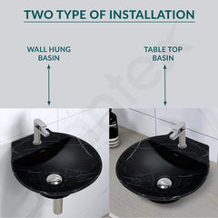 Plantex Ceramic Wall Hung Wash Basin/Wall Mount Basin for Bathroom/Washbasin Sink for Home/Office/Restaurant (Black - 15 x 15 x 5 Inch)-2