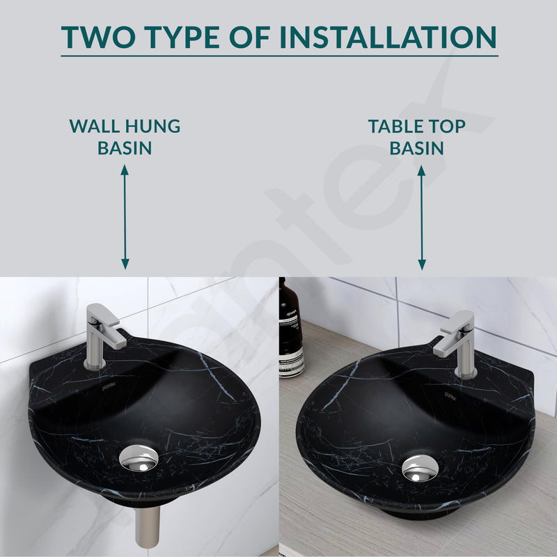 Plantex Ceramic Wall Hung Wash Basin/Wall Mount Basin for Bathroom/Washbasin Sink for Home/Office/Restaurant (Black - 15 x 15 x 5 Inch)-2