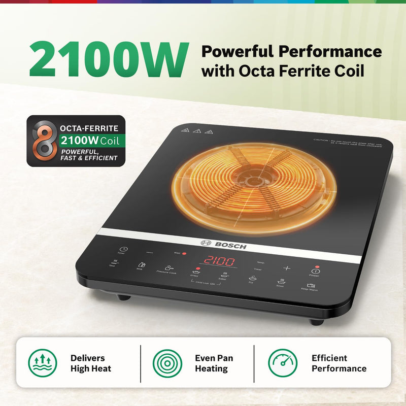 Bosch TrueSafe 2100W Ultra-Sleek Induction Cooktop with Touch Panel, Black