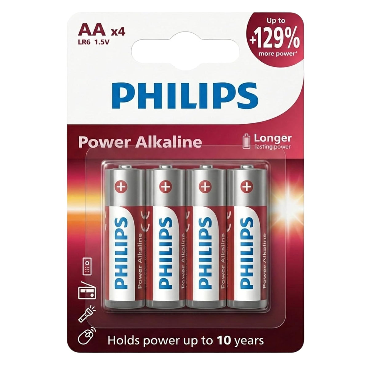 Philips LR6P4B/94 AA Power Alkaline Battery (Pack of 4)