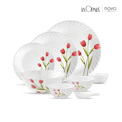 La Opala Novo Collection Opal Glass Crockery | for Family of 6 | Dinner Set 35 pcs Radiant Curves | Plates & Bowls for Dining | Microwave Safe | 100% Vegetarian | Extra Strong | Light & White