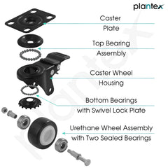 Plantex 2 Inch Caster Wheel/Soft PU Swivel Caster Wheels with 360 Degree and No Noise/Wheels for Furniture/Trolley Cart/Table (Black) - Set of 4 (2 with Brakes & 2 Without)-6
