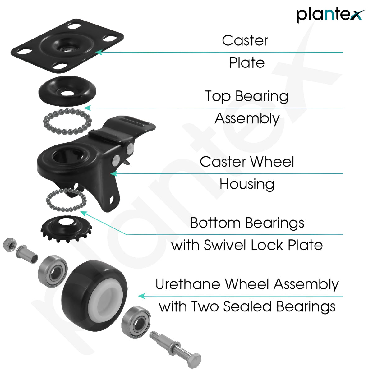 Plantex 2 Inch Caster Wheel/Soft PU Swivel Caster Wheels with 360 Degree and No Noise/Wheels for Furniture/Trolley Cart/Table (Black) - Set of 4 (2 with Brakes & 2 Without)-6