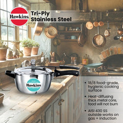 Hawkins 3.5 Litre Triply Stainless Steel Pressure Cooker, Inner Lid Cooker, Silver (HSST35)