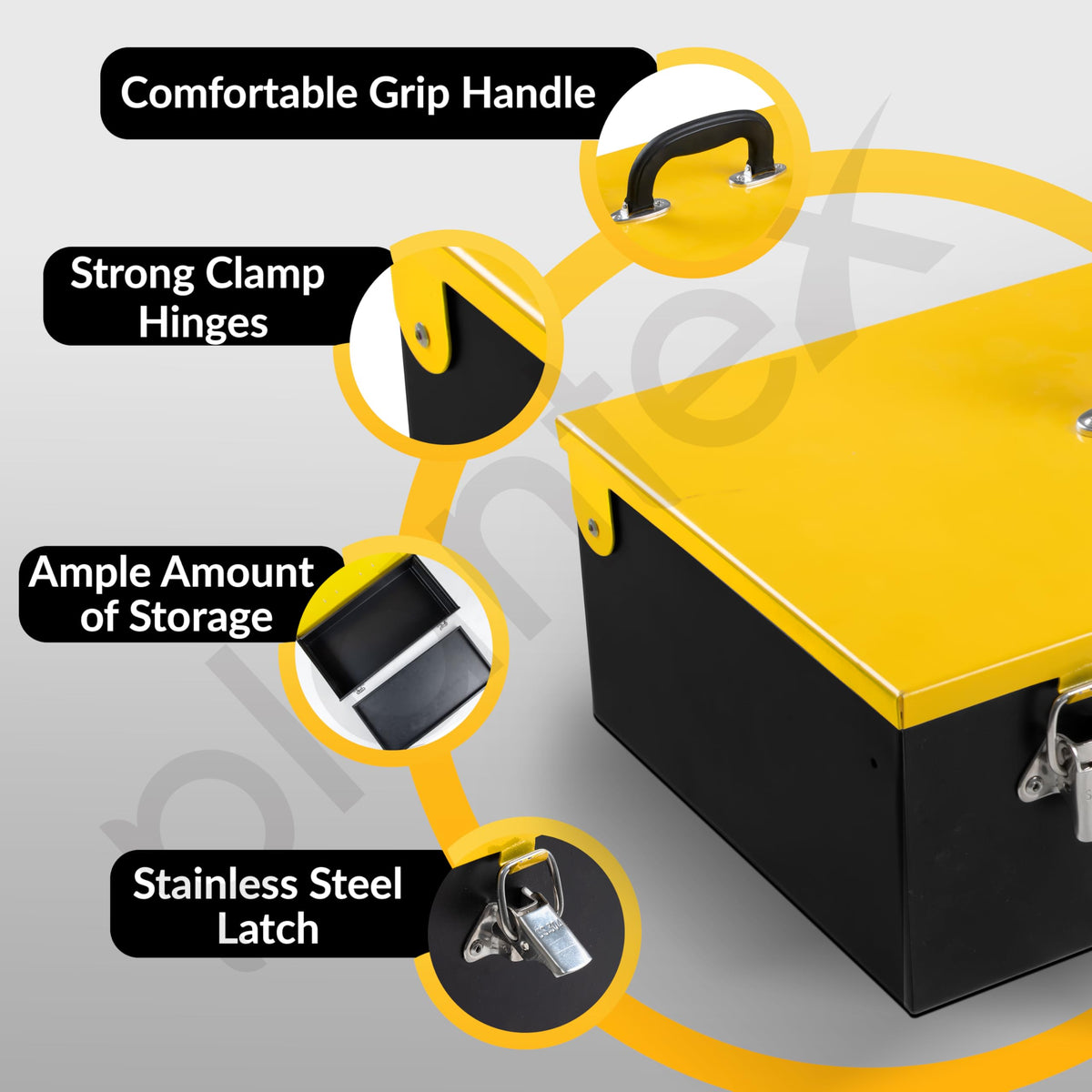 Plantex 16-inch Metal Tool Box/Tool Box for Home/Storage Box With Clear Top Lid & Removable Tray Compartment For Easy & Convenient Storage/Multi-Purpose Compact Tools Box (Yellow & Black)-6