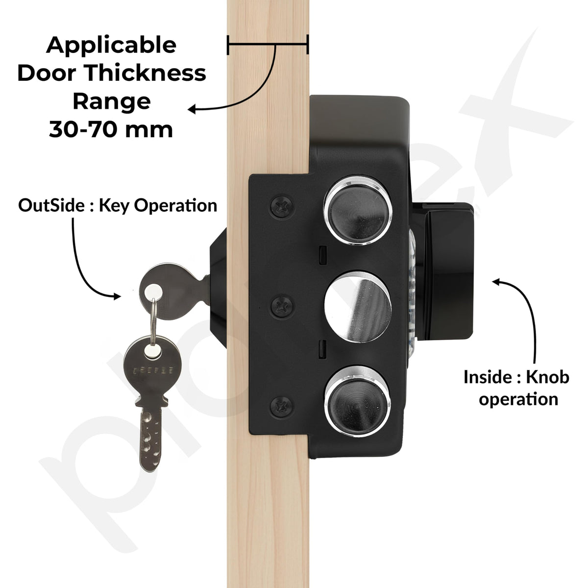 Plantex Brass Tri-Bolt Lock for Main Door/Heavy Duty Door Lock with 4 Keys/Suitable On Single Door for Home/Office/Hotel - Pack of 1 (Z-Black) (Model APS-TB-1384)-3