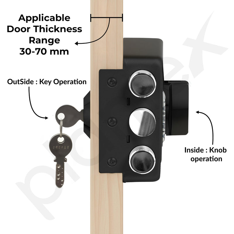 Plantex Brass Tri-Bolt Lock for Main Door/Heavy Duty Door Lock with 4 Keys/Suitable On Single Door for Home/Office/Hotel - Pack of 1 (Z-Black) (Model APS-TB-1384)-3