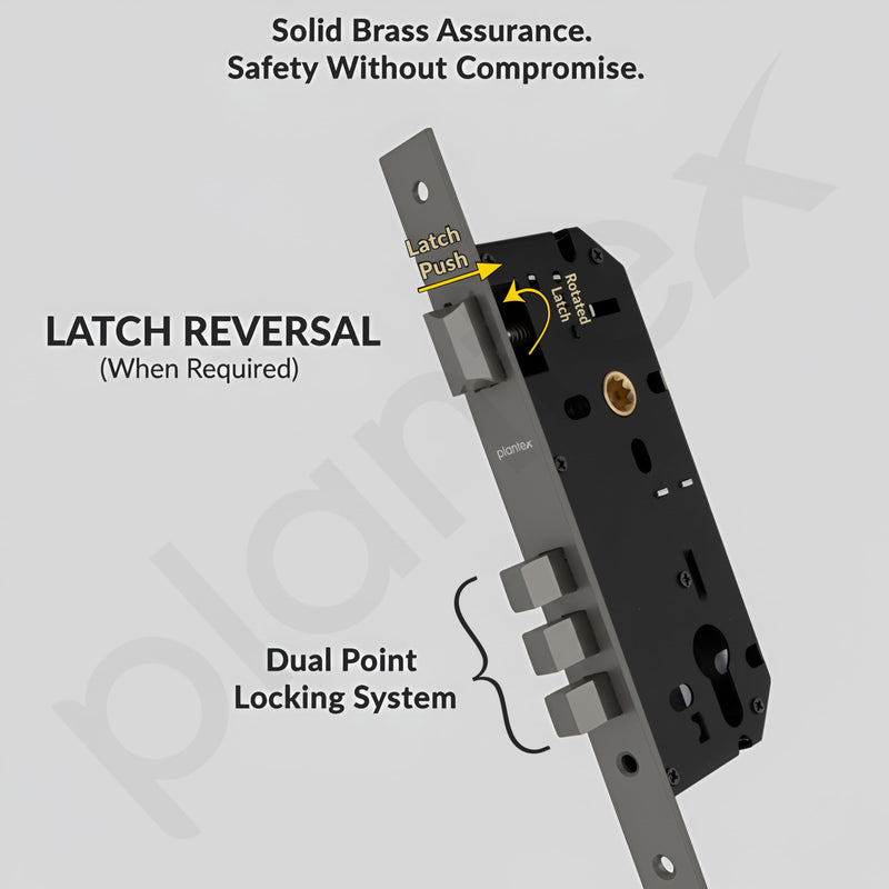 Plantex Door Lock for Home/Main Door Lock Set with 3 Years Warranty/Mortise Lock with Brass Lock Body & Cylinder with 3 Brass Key - (7129, Grey)-6