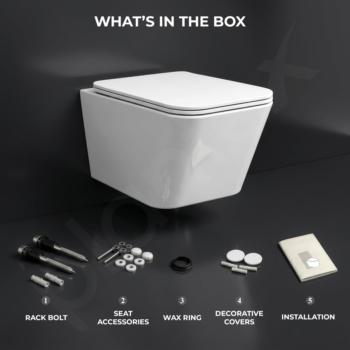Plantex Wall Mounted Commode/Imported Italica Ceramic Rimless Square Washdown Western Toilet/P Trap Commode with Soft Close Seat Cover (Glossy White)-6
