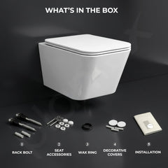 Plantex Wall Mounted Commode/Imported Italica Ceramic Rimless Square Washdown Western Toilet/P Trap Commode with Soft Close Seat Cover (Glossy White)-6