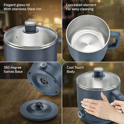 Prestige Multi-Cooker 1.5 Litre with Steamer and Egg Rack | Precise Temperature Control| Elegant Glass Lid| Concealed Element| 360 Degree Swivel| Cool Touch Handle| PMC 4.0