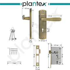 Plantex Heavy-Duty Door Lock Set - Main Door Lock Handle Set/Mortise Lock with 3 Keys, Pack of 1 (8130-Brass Antique)-3