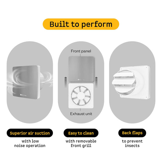 atomberg Studio Exhaust Fan 150mm (6 Inches) | BLDC Motor | 6.8W| Low Noise | 2000 RPM| Ideal for Bathroom,Kitchen | Easy to Clean | Installation-Round Cut (153mm) | 2 Years Warranty (Brushed Steel)