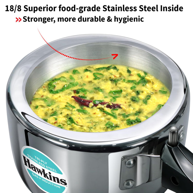 Hawkins 1.5 Litre Triply Stainless Steel Pressure Cooker, Inner Lid Induction Baby Cooker, Silver (HSST15)