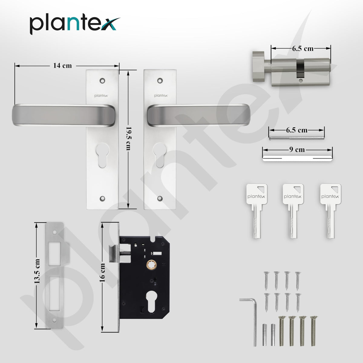Plantex Heavy-Duty Door Lock Set - Main Door Lock Handle Set/ 6-Lever Lock Mechanism with 3 Years of Warranty/Mortise Lock with 3 Keys, Brass Lockbody & Cylinder(8112 - Satin White & Satin Black)-3