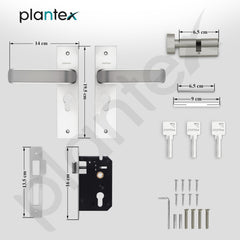 Plantex Heavy-Duty Door Lock Set - Main Door Lock Handle Set/ 6-Lever Lock Mechanism with 3 Years of Warranty/Mortise Lock with 3 Keys, Brass Lockbody & Cylinder(8112 - Satin White & Satin Black)-3