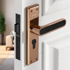 Plantex Door Lock Set - Main Door Lock Plate Handle Set/Mortise Lock with 3 Keys/Lock Body and Cylinder - Pack of 1 (OHMH-21, PVD Rose Gold & Black)-1
