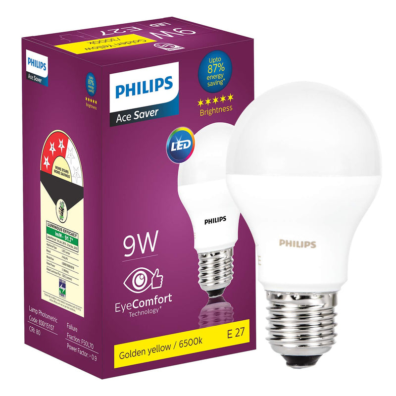 Philips 9-Watts E27 LED Warm White LED Bulb, Pack of 3, (Ace Saver)