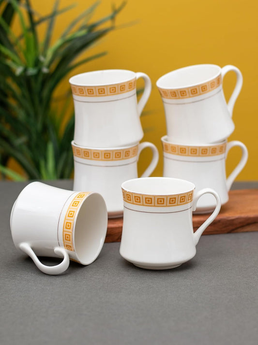 Clay Craft Fine Ceramic Tea/Coffee Cup Set of 6-200 ml Each (Regal R104), Tea Cup Set of 6, Microwave & Dishwasher Safe, Mugs for Coffee, Cups Set of 6, Mug Set, Gift Set, Ideal for Gifting