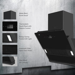 Kaff HAWK DHC 60 Filter-less Auto Clean Slant Kitchen Chimney, Black