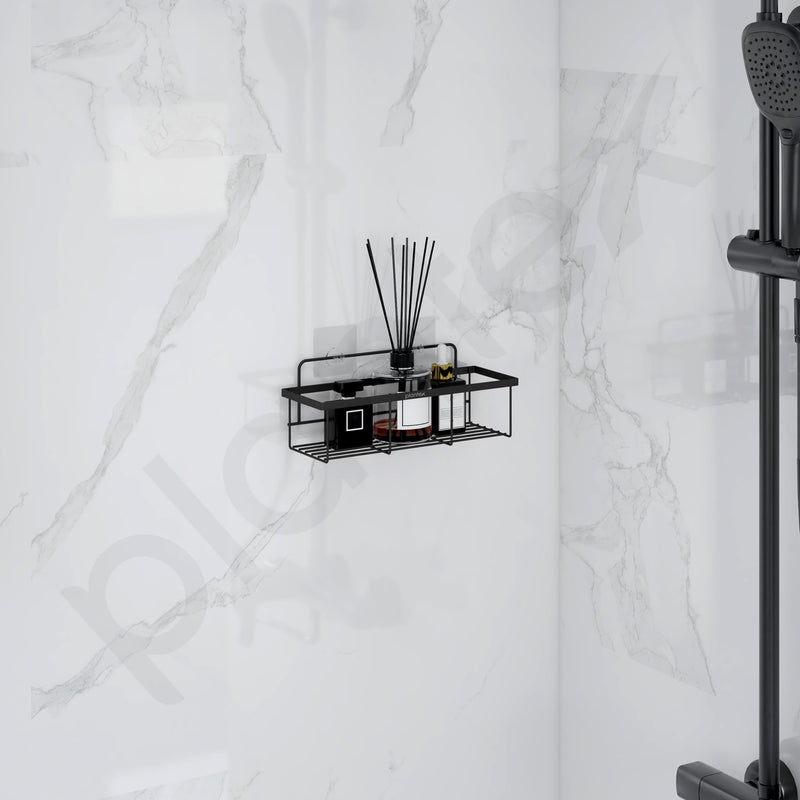 Plantex GI Steel Self Adhesive Bathroom Shelf/Wall Mounted Shelf for Bathroom with Magic Sticker/Bathroom Organiser (Black, Powder Coated)-2