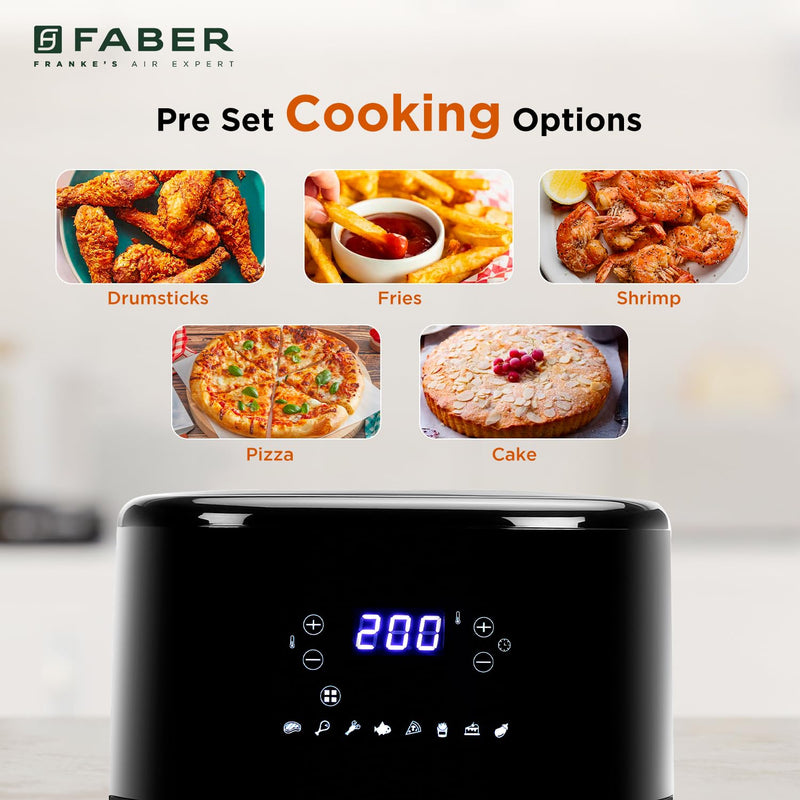 Faber 6L 1500W Digital Air Fryer | Fry, Bake, Roast, Toast, Defrost, Grill & Reheat | 85% Less Oil, 360° Air Cooking | 8
