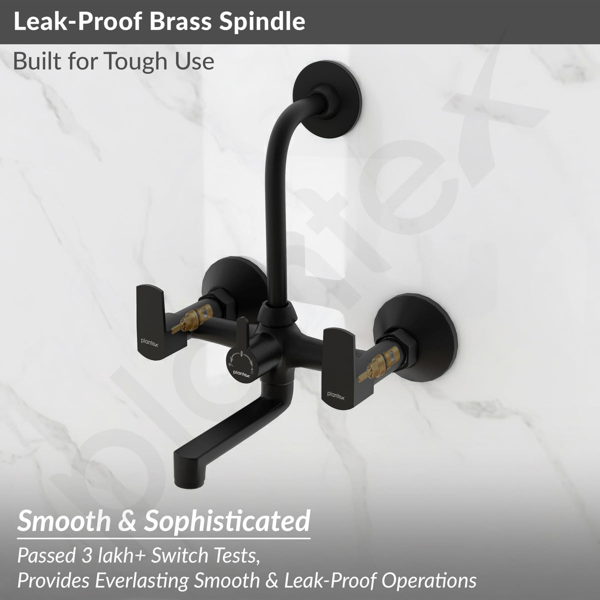 Plantex Wall Mixer for Bathroom 2 in 1 with L-Bend Connecter for Overhead Shower with Brass Spindles/Wall Mixer with Nickel Chrome Mirror Finish/Teflon Tape and Wall Flange-(Saga-blk)-3