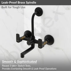 Plantex Wall Mixer for Bathroom 2 in 1 with L-Bend Connecter for Overhead Shower with Brass Spindles/Wall Mixer with Nickel Chrome Mirror Finish/Teflon Tape and Wall Flange-(Saga-blk)-3