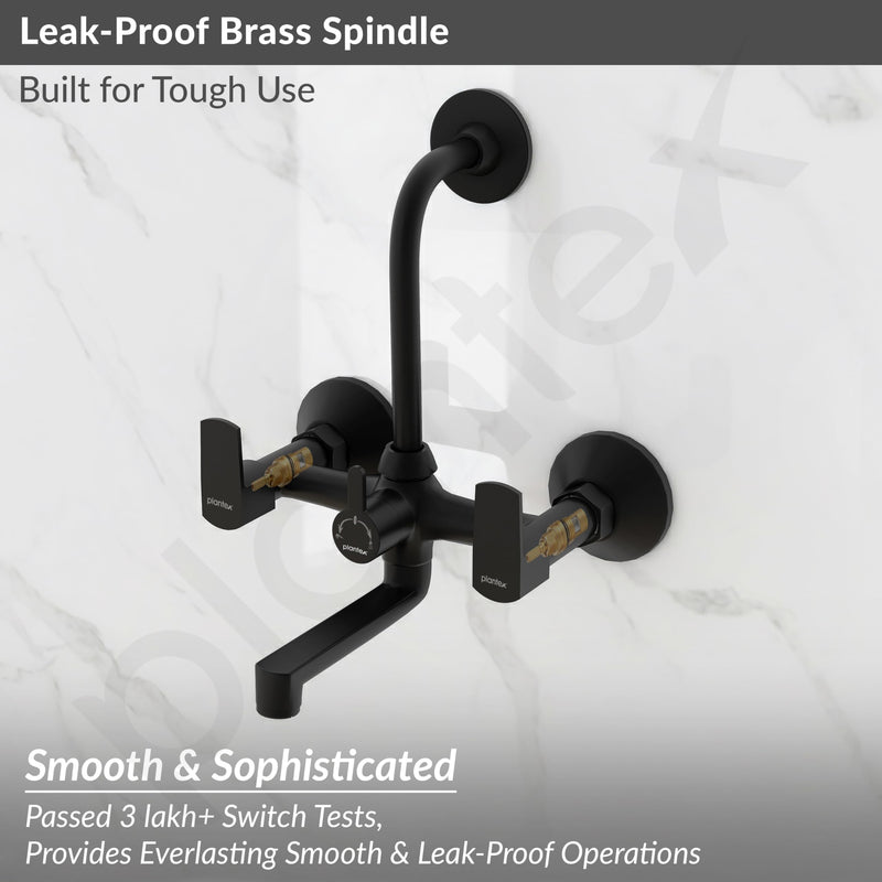Plantex Wall Mixer for Bathroom 2 in 1 with L-Bend Connecter for Overhead Shower with Brass Spindles/Wall Mixer with Nickel Chrome Mirror Finish/Teflon Tape and Wall Flange-(Saga-blk)-3