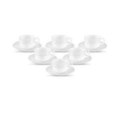 La Opala Diva, Velvett Collection Opal Glass Crockery | Cup & Saucer, Set of 12 | Aria White, 160 ml | for Tea & Coffee | Microwave Safe | 100% Vegetarian | Extra Strong | Super Light | Super White