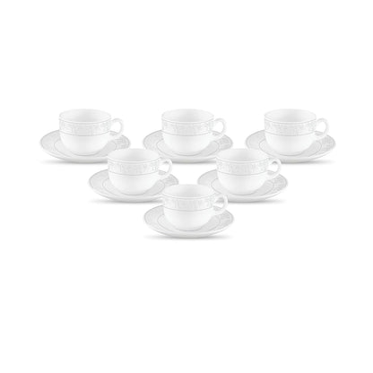 La Opala Diva, Velvett Collection Opal Glass Crockery | Cup & Saucer, Set of 12 | Aria White, 160 ml | for Tea & Coffee | Microwave Safe | 100% Vegetarian | Extra Strong | Super Light | Super White