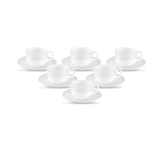 La Opala Diva, Velvett Collection Opal Glass Crockery | Cup & Saucer, Set of 12 | Aria White, 160 ml | for Tea & Coffee | Microwave Safe | 100% Vegetarian | Extra Strong | Super Light | Super White