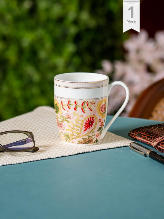 Clay Craft Fine Ceramic Printed Milk/Coffee Mug 1 Piece -300 ml (Pink)