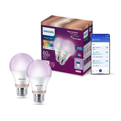Philips Wiz connected 2 Pack A19 LED Wi-Fi Smart Bulb FULL COLOR 800 Lumens Dimmable 60w equivalent (Pack of 2)