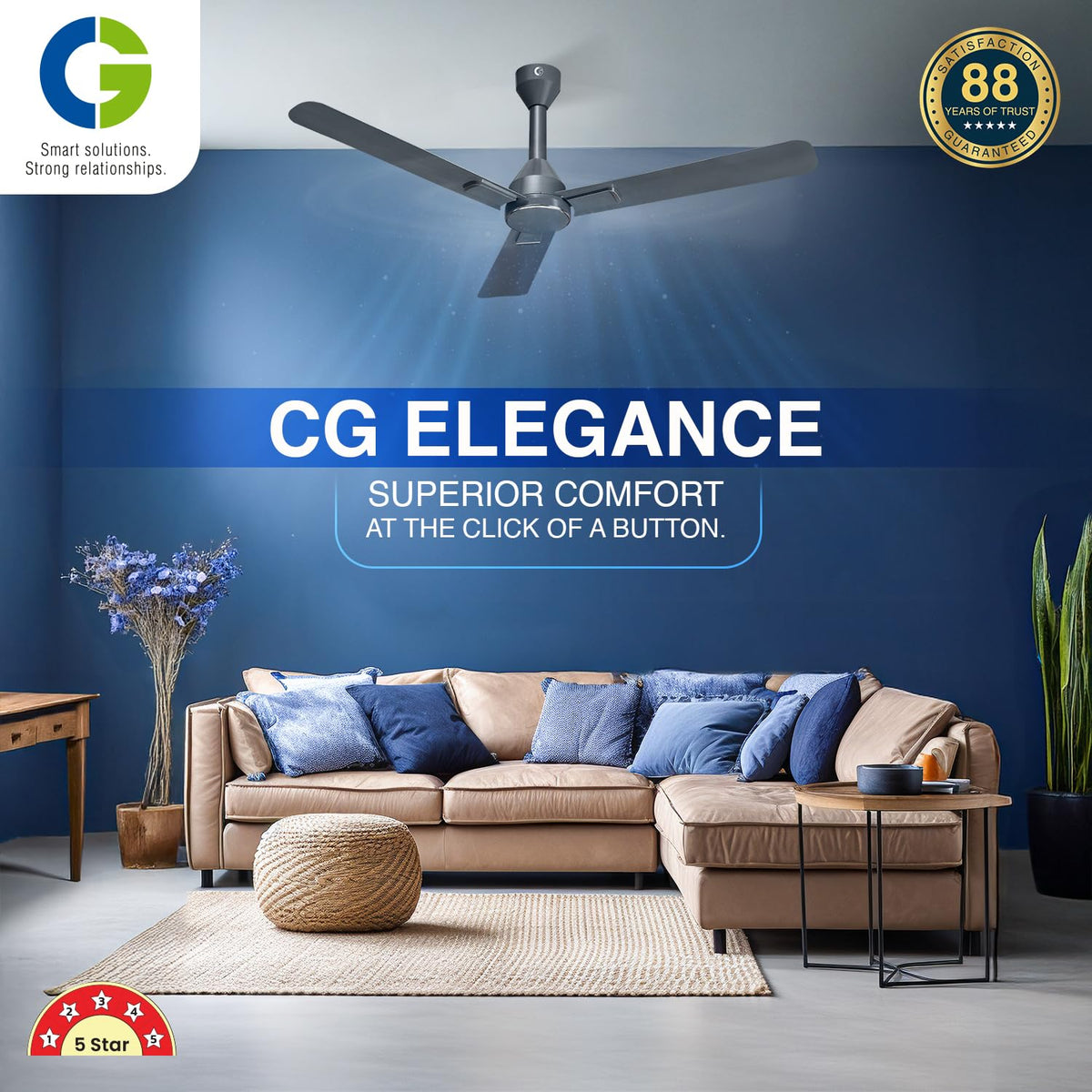 CG Elegance BLDC 1200 mm Decorative Ceiling Fan | 5 Star (Graphite Grey)-2
