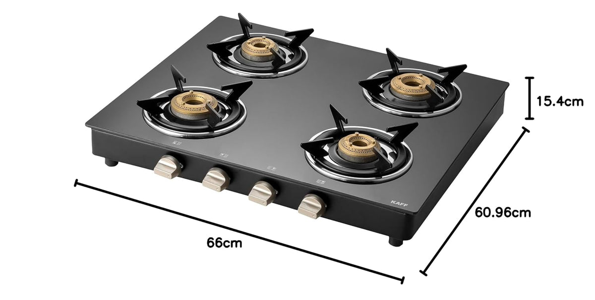 Kaff 4 Burner Gas Stove Top for Kitchen - 58CM Manual Ignition Cooktop For Modular Kitchen |Ergonomic Knob |Tri-Pin Bras
