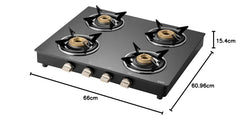 Kaff 4 Burner Gas Stove Top for Kitchen - 58CM Manual Ignition Cooktop For Modular Kitchen |Ergonomic Knob |Tri-Pin Bras