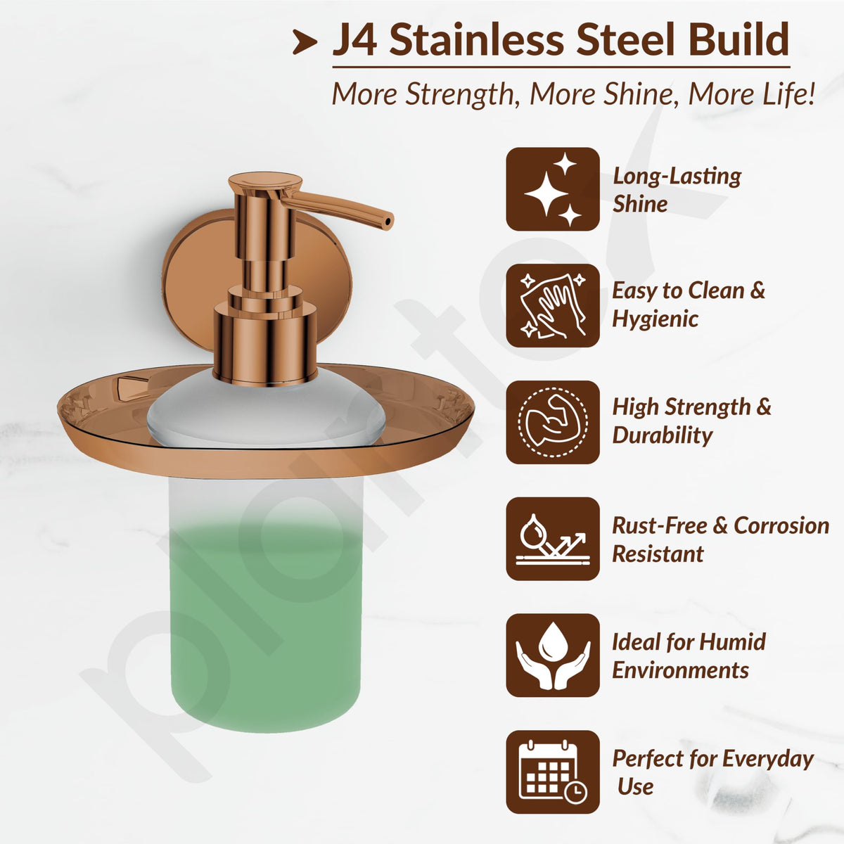 Plantex J4 Stainless Steel Liquid Soap Dispenser/Shampoo Dispenser for Wash Basin/Hand Wash Dispenser Wall Mounted/Bathroom Accessories (PVD Rose Gold Finish) Onix-2