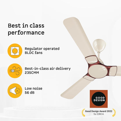 atomberg Erica Nuvo Regulator 1200mm BLDC Ceiling Fan | Newly Launched | Advance Air+ Technology | Award Winning Designer Fan | BEE 5 star | Low noise operation | 3 Years Warranty (Seasand Ivory)