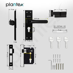 Plantex Heavy-Duty Door Lock Set - Main Door Lock Plate Handle Set/6-Lever Mechanism Mortise Locks with 3 Keys/Brass Locks Body & Cylinder (PTP-012- Black)-3