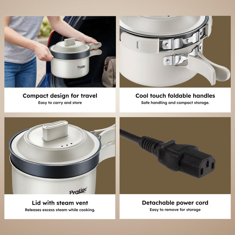 Prestige Electric Omnipot | 1000W Electric Cooking Pan & Fry Pan with Lid | Steam Vent | Temperature Control Slider | Cool-Touch Foldable Handles | Detachable Power Cord | Compact Design | 1Y Warranty