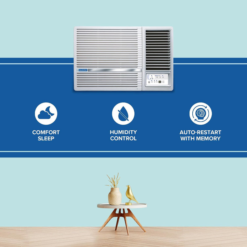 Blue Star 1 Ton 2 Star, New Star Rated, Window AC (Copper, 2 Way Swing, Multi Sensors, Blue Fins, Self Diagnosis, WFA312LXU, White)