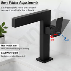 Plantex Single Lever Basin Mixer Tap/Brass Pillar Tap for Wash Basin/Hot and Cold Water Tap for Basin - (7877-Black)-5