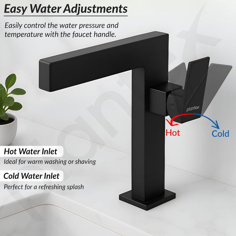 Plantex Single Lever Basin Mixer Tap/Brass Pillar Tap for Wash Basin/Hot and Cold Water Tap for Basin - (7877-Black)-5
