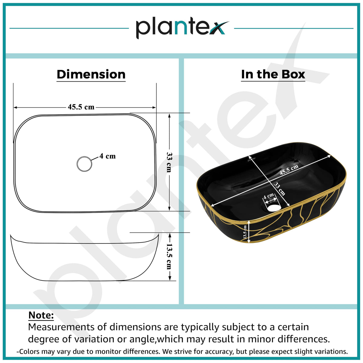 Plantex Ceramic Designer Washbasin for Bathroom/Countertop Basin/Rectangle Tabletop Wash Basin for Home/Office - (16010, Black & Gold)-3
